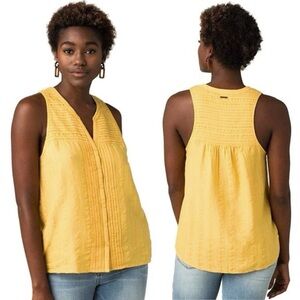 PrAna Yellow Button Up Tank Top Vest Light Flowy Summer Tunic Organic Cotton